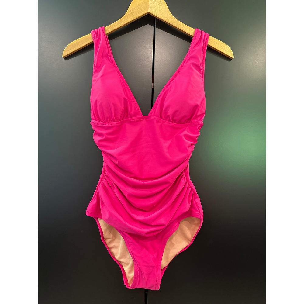 J.‎ Crew Ruched V-Neck One-Piece Swimsuit Pink BC116 Size 4 NWT